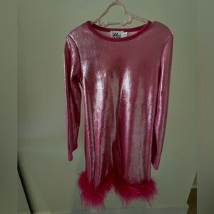Lola + The Boys Shimmering Pink Feather Dress